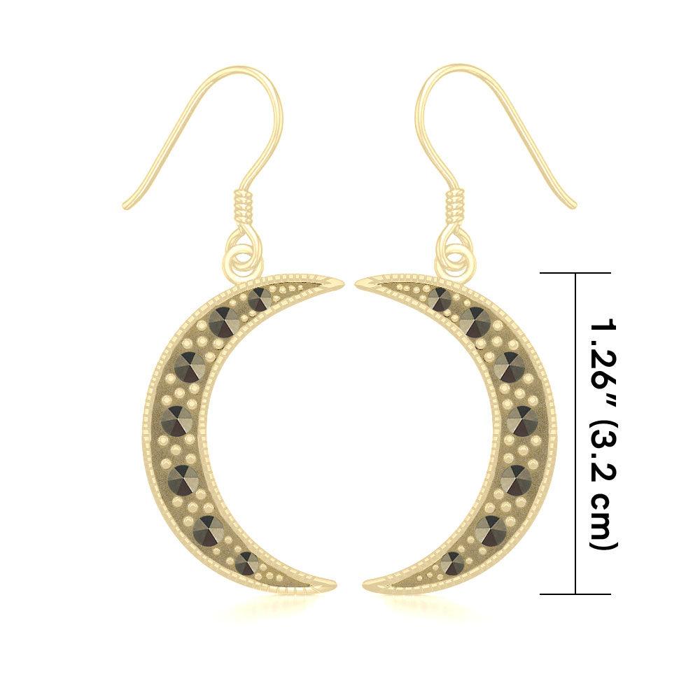 Crescent Moon Solid Gold Earrings with Marcasite GER1906 - Jewelry