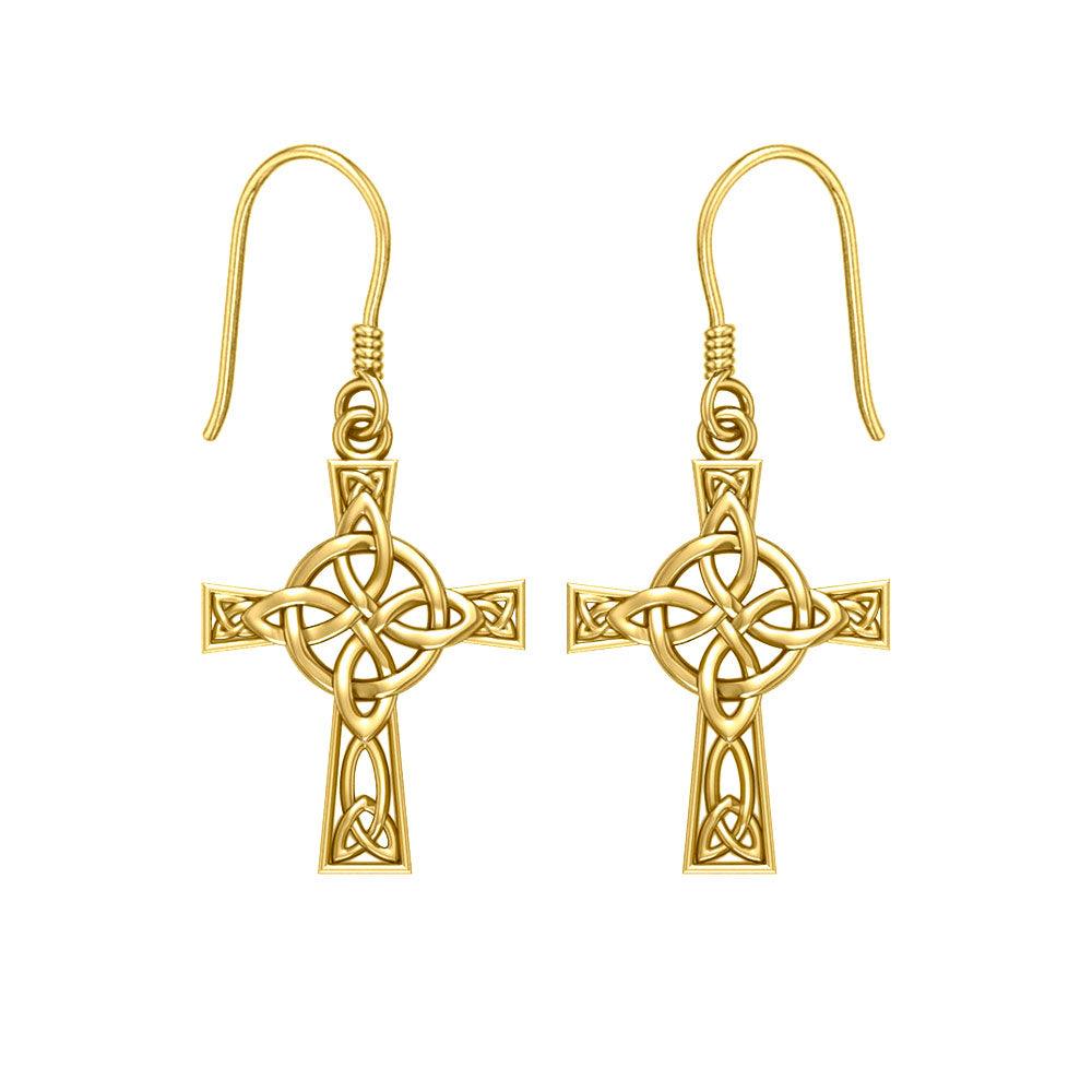 The Celtic Four Point Knot Cross Solid Gold Earrings GER1958 - Jewelry