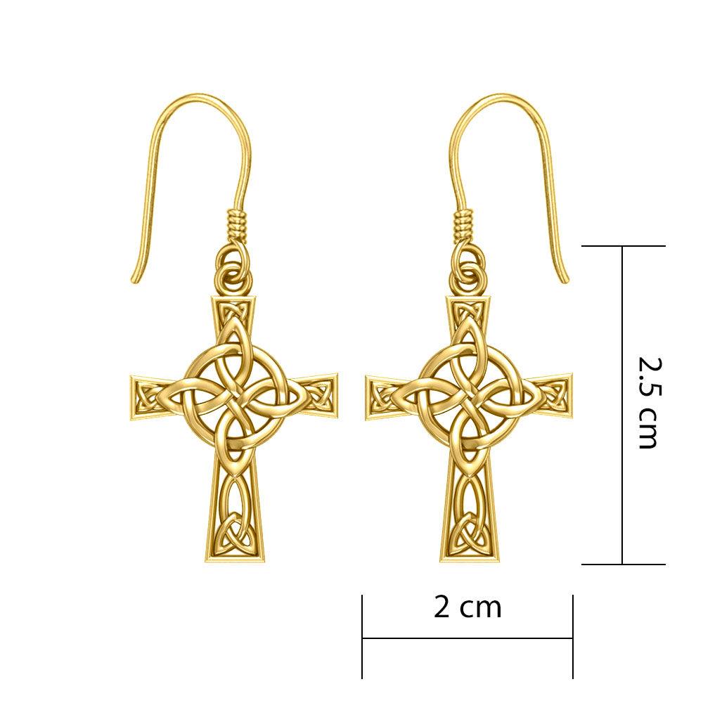 The Celtic Four Point Knot Cross Solid Gold Earrings GER1958 - Jewelry
