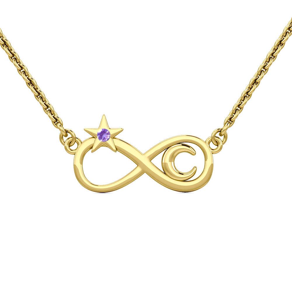 Infinity Moon and Star 14K Solid Gold Necklace with Gemstone GNC486 - Jewelry