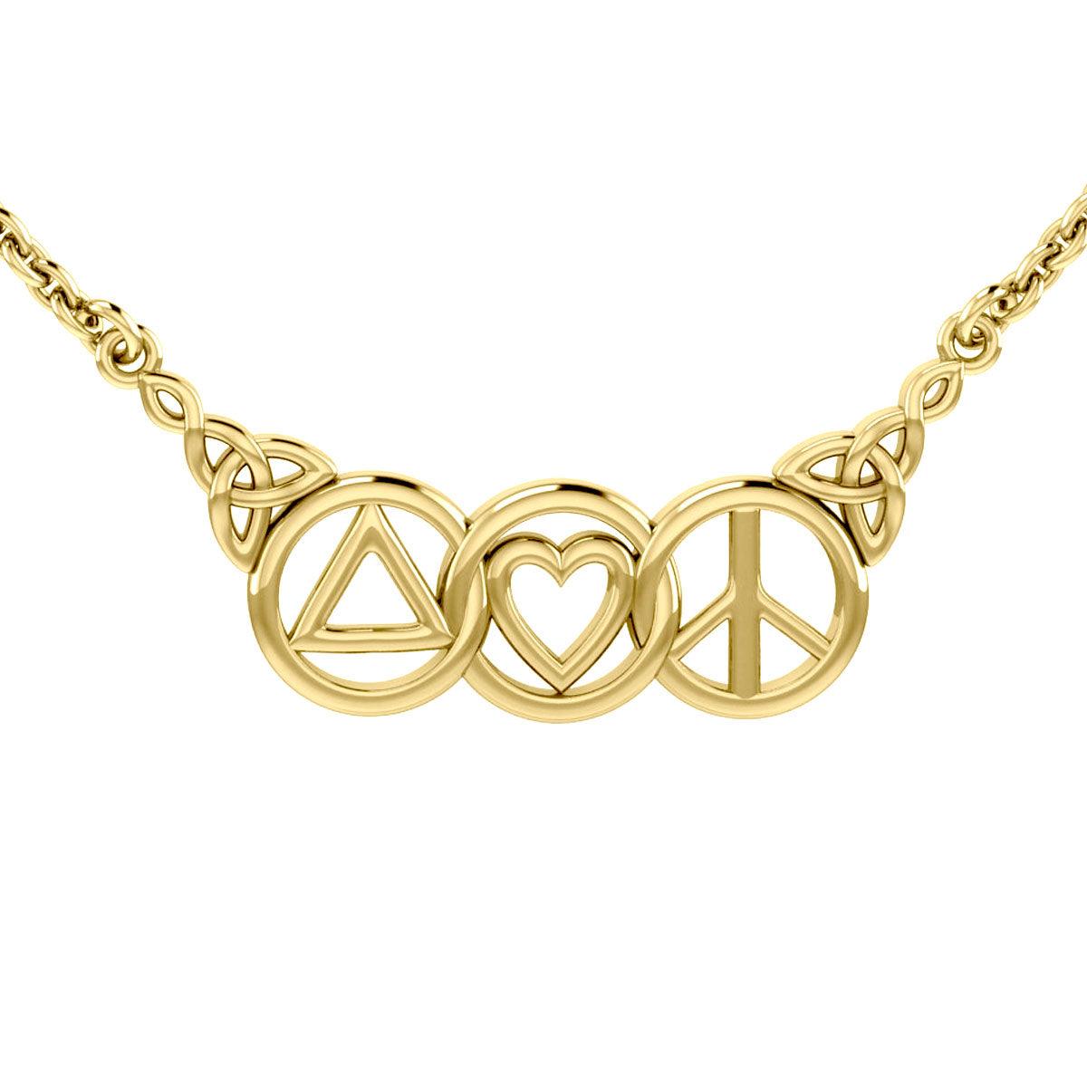 Love Peace and Recovery 14K Solid Gold Necklace GNC556 - Jewelry