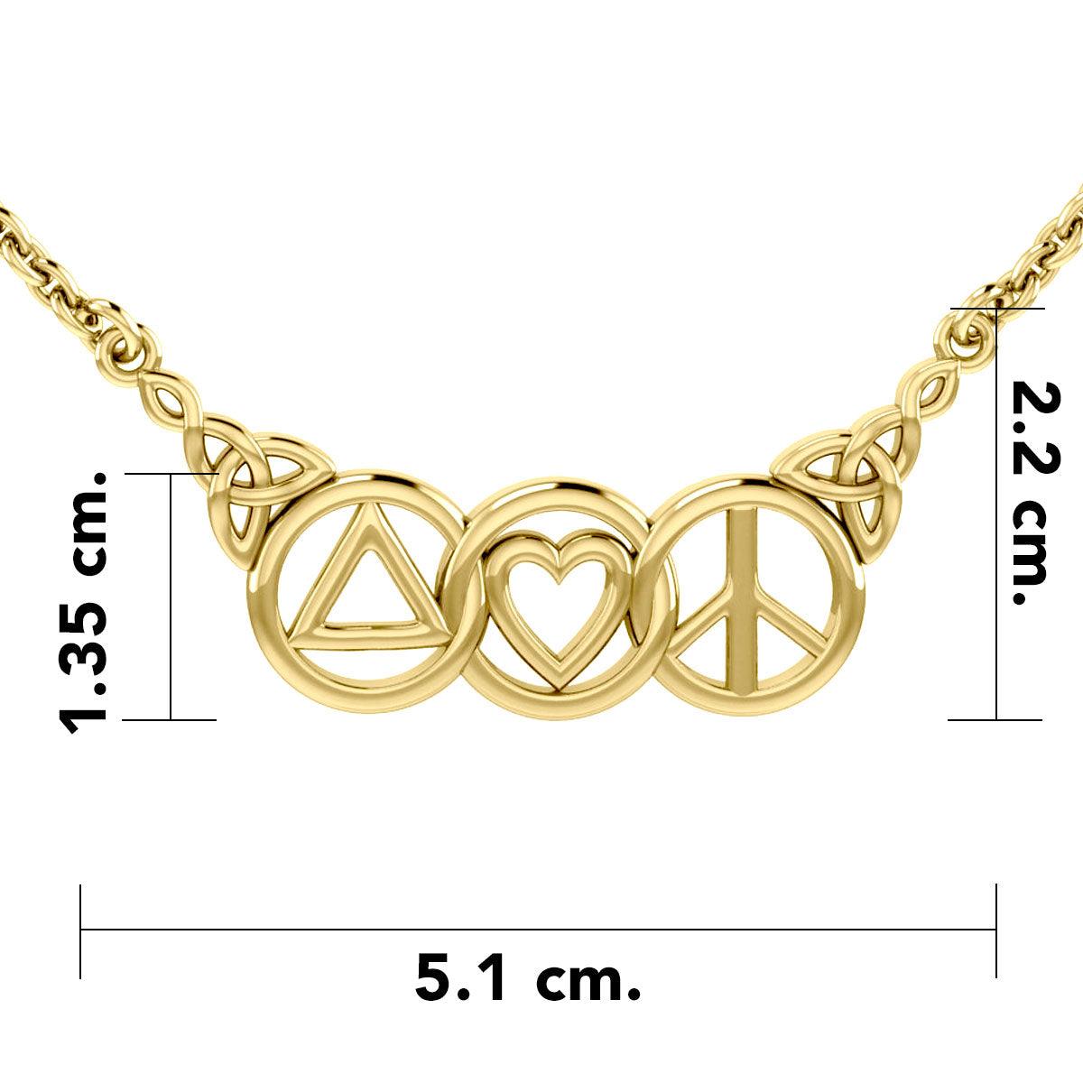 Love Peace and Recovery 14K Solid Gold Necklace GNC556 - Jewelry