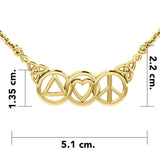 Love Peace and Recovery 14K Solid Gold Necklace GNC556 - Jewelry