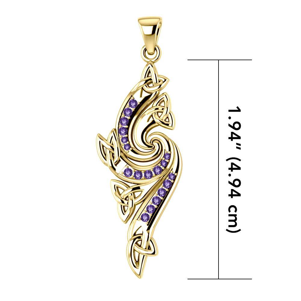 Modern Celtic Knotwork Solid Gold with Gemstone Pendant GPD1272 - Jewelry