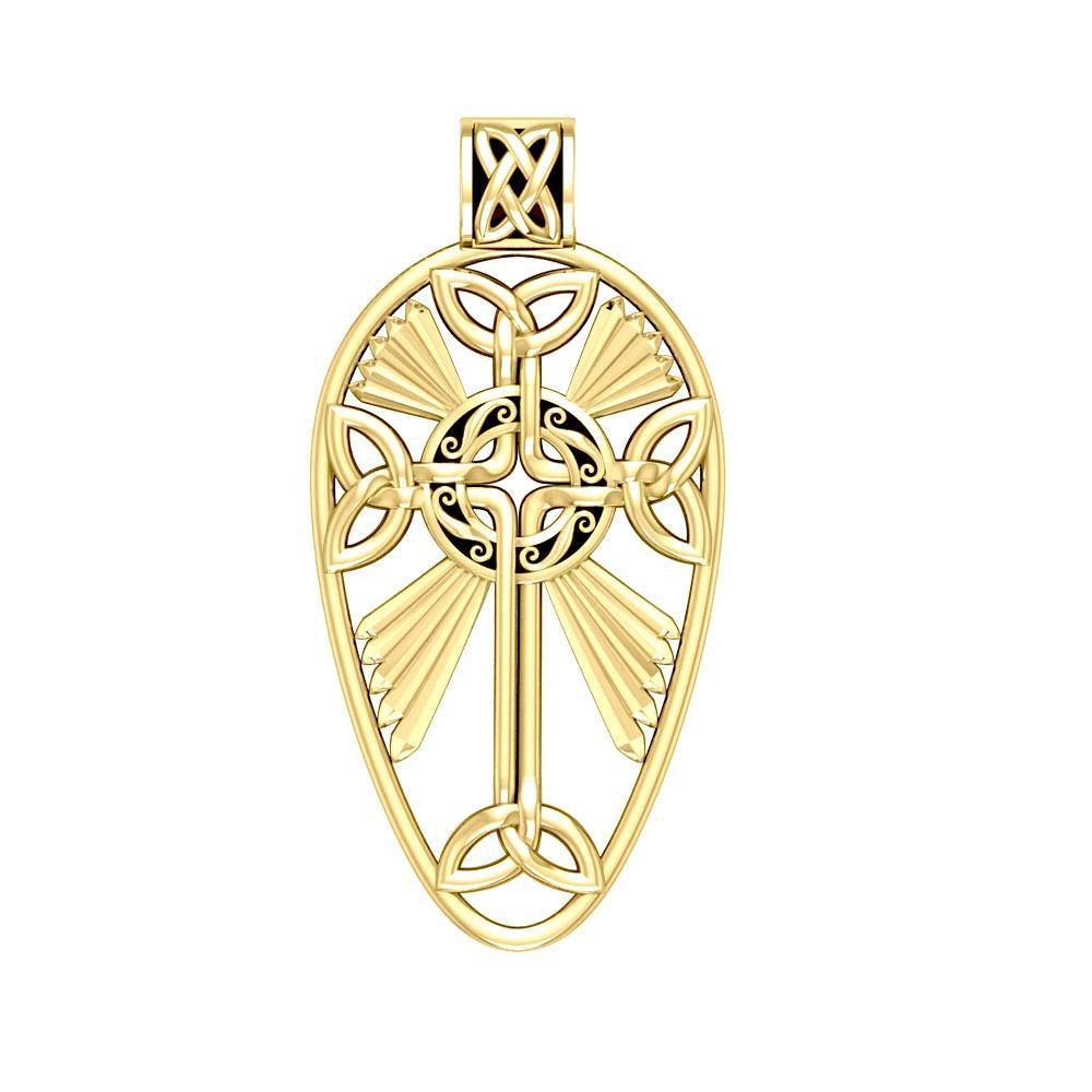Large Celtic Knotwork Cross Solid Gold Pendant GPD1821 - Jewelry