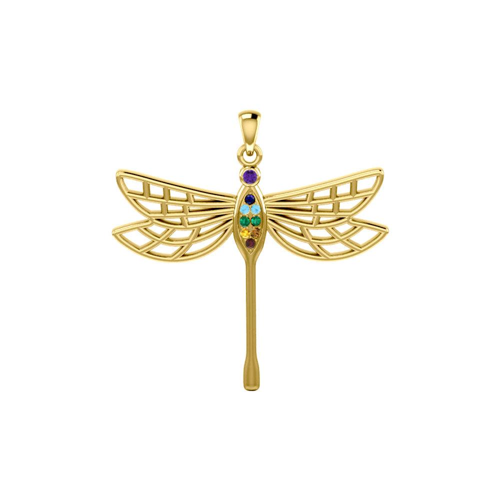 Lovely Spiritual Chakra Dragonfly 14K Yellow Gold Pendant GPD4214 - Jewelry
