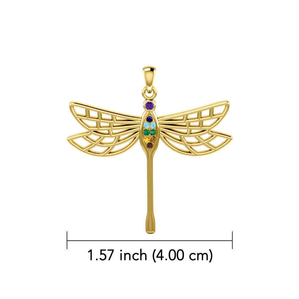 Lovely Spiritual Chakra Dragonfly 14K Yellow Gold Pendant GPD4214 - Jewelry