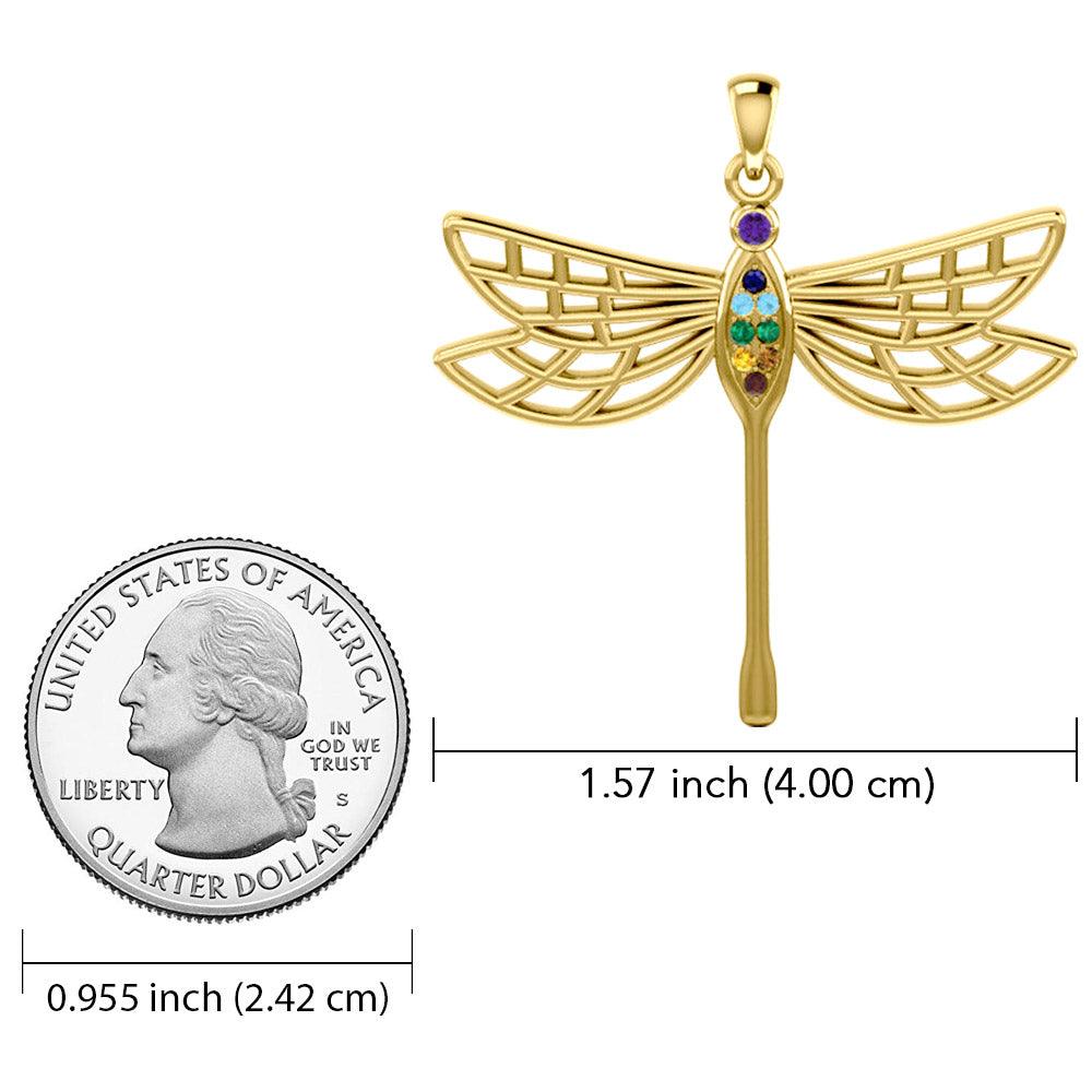 Lovely Spiritual Chakra Dragonfly 14K Yellow Gold Pendant GPD4214 - Jewelry