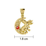 Rabbit on Celtic Crescent Moon Gold Pendant with Gemstone GPD4291 - Jewelry