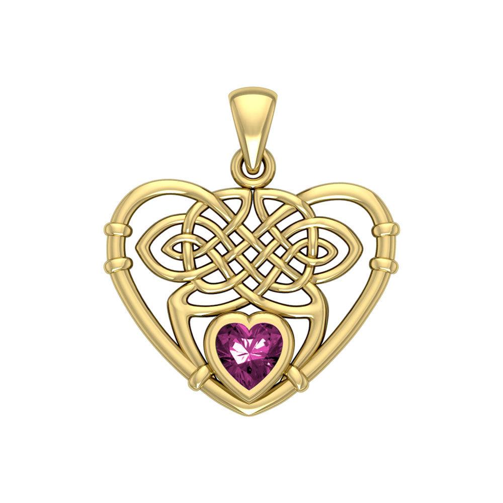 Celtic Heart Solid Gold Pendant with Gemstone GPD4665 - Jewelry
