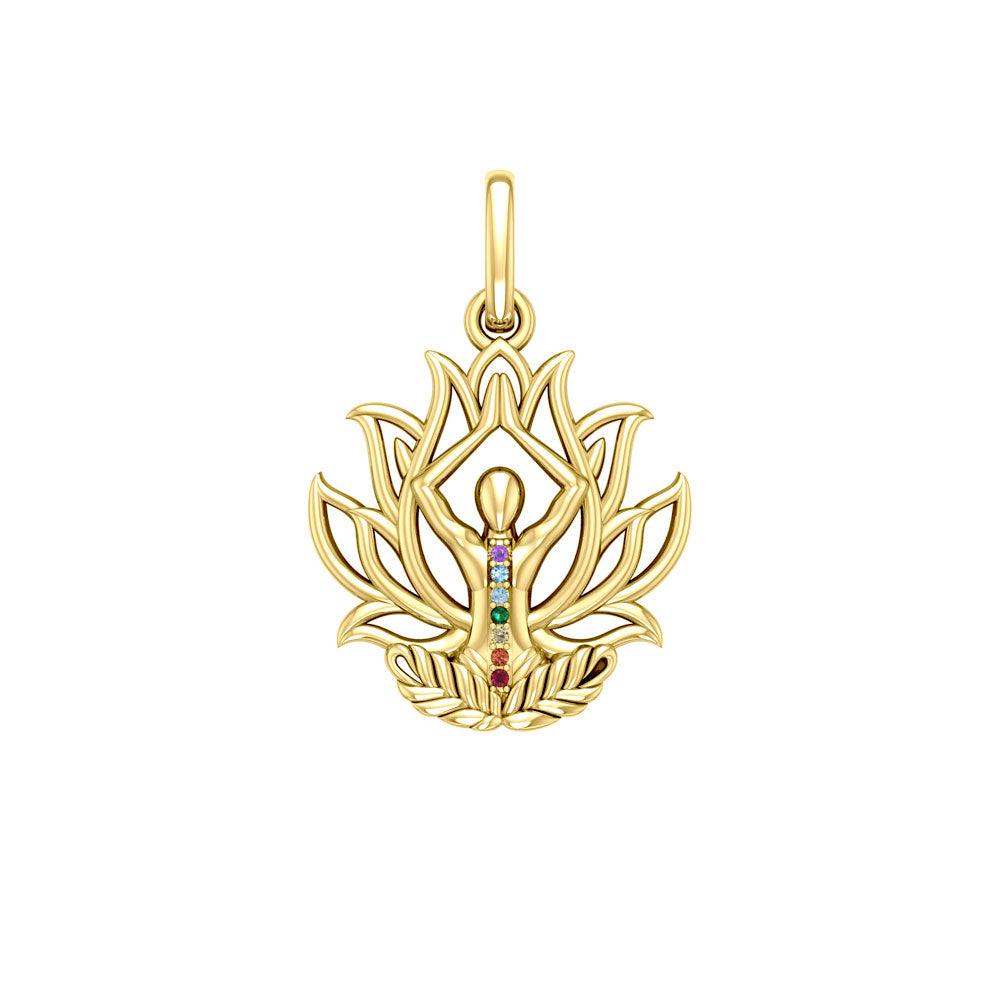 Yoga Lotus Position 14K Yellow Gold Pendant with Chakra Gemstone GPD5023 - Jewelry