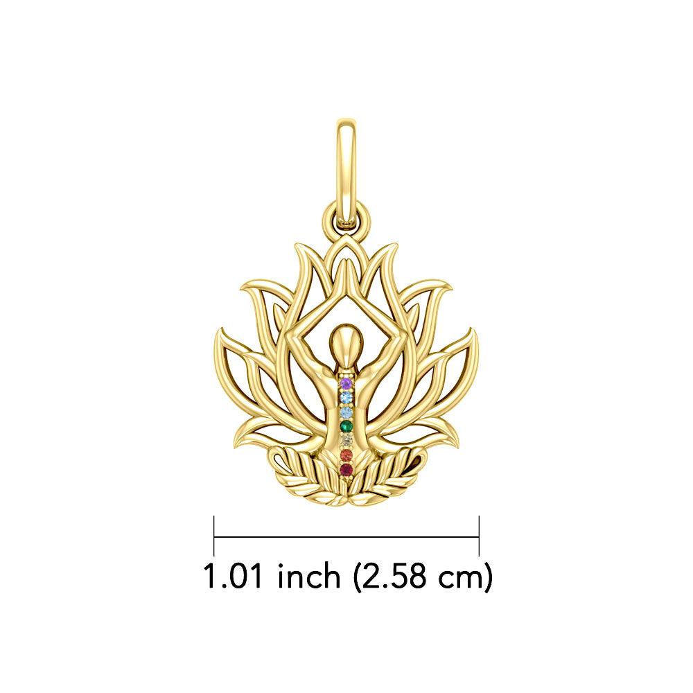 Yoga Lotus Position 14K Yellow Gold Pendant with Chakra Gemstone GPD5023 - Jewelry