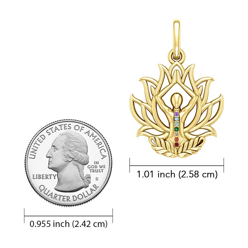Yoga Lotus Position 14K Yellow Gold Pendant with Chakra Gemstone GPD5023 - Jewelry