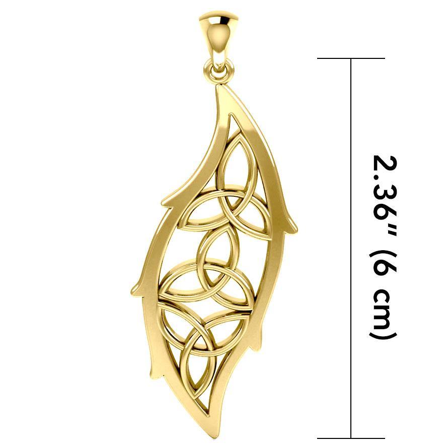 Triple Trinity Knots Leaf Solid Gold Pendant GPD5028 - Jewelry