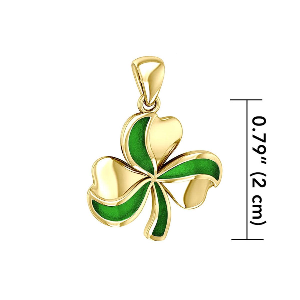 Lucky Shamrock Clover Solid Gold Pendant with Enamel GPD5194 - Jewelry