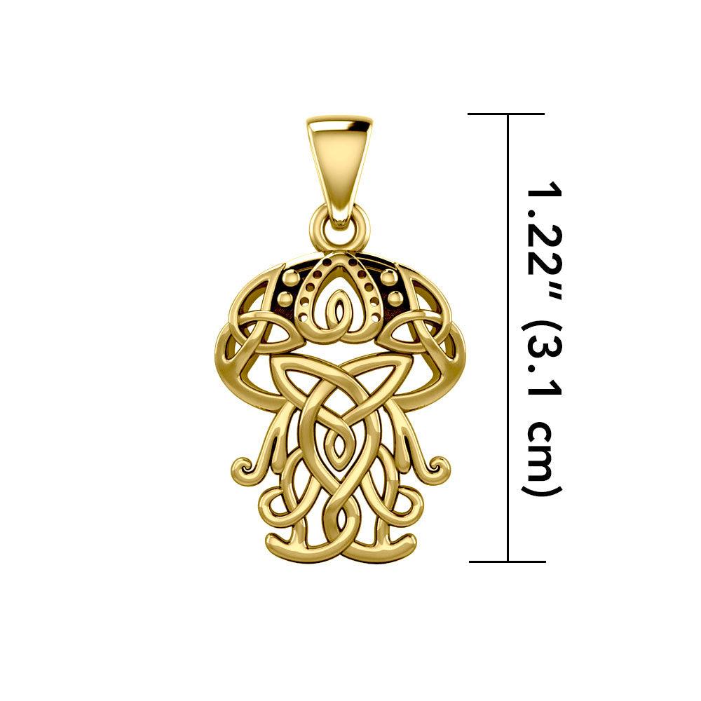 Celtic Inspired Jellyfish 14 K Solid Gold Pendant GPD5208 - Jewelry