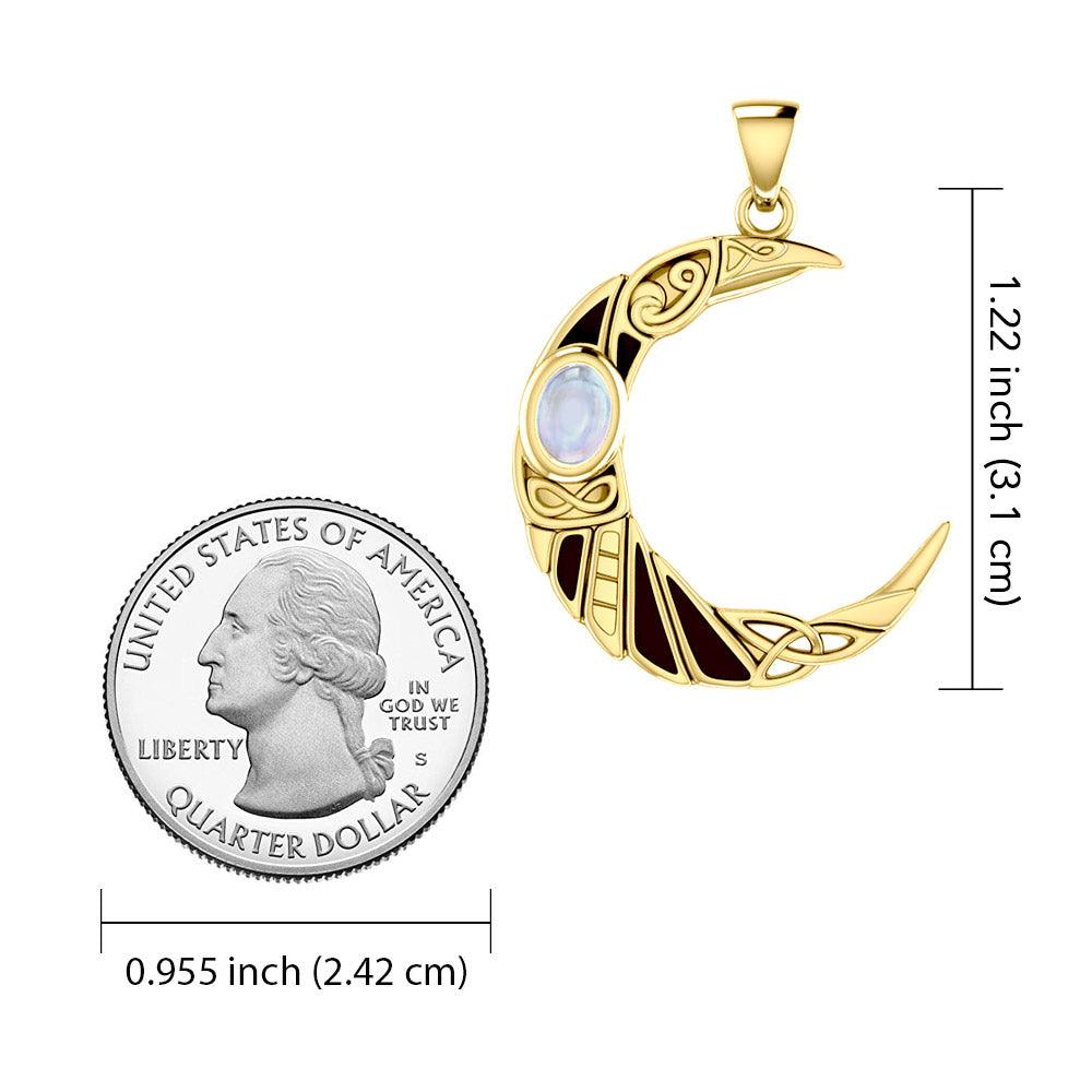 The Celtic Moon Raven 14K Yellow Gold Pendant with Gemstone GPD5262 - Jewelry