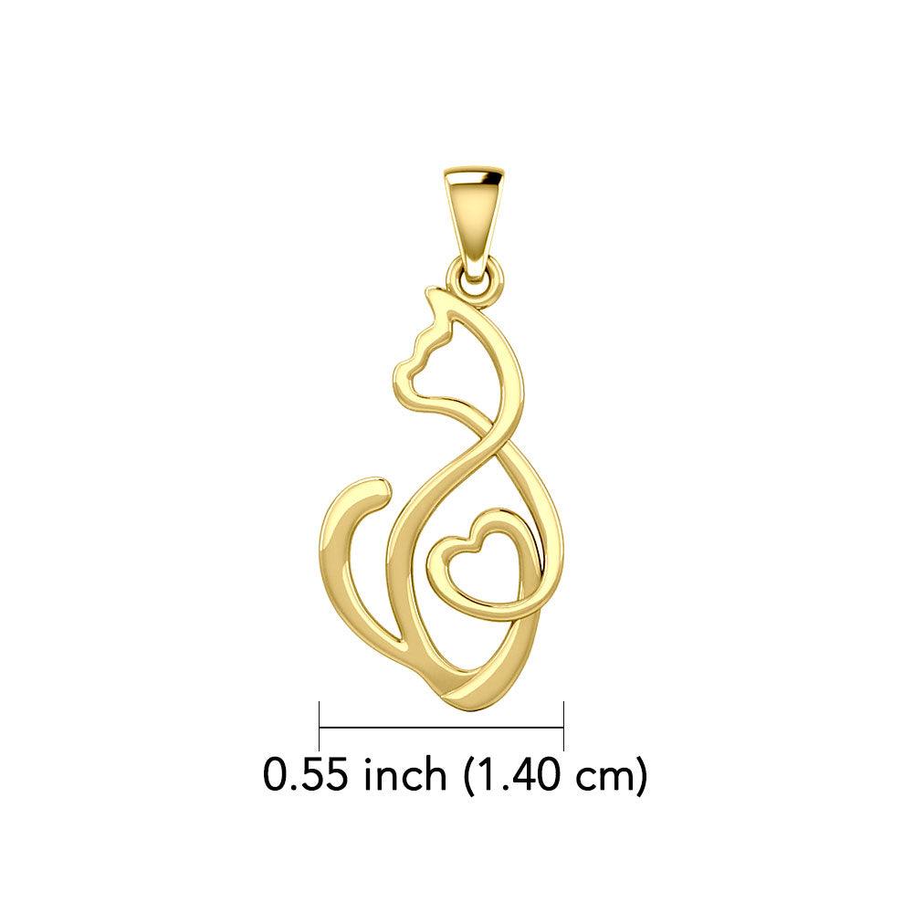 Running Cat with Heart 14K Yellow Gold Pendant GPD5280 - Jewelry
