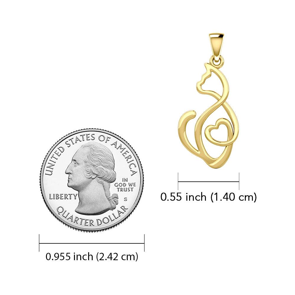 Running Cat with Heart 14K Yellow Gold Pendant GPD5280 - Jewelry