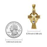 Celtic Cross and Irish Claddagh 14K Yellow Gold Pendant with Heart Gemstone GPD5340 - Jewelry