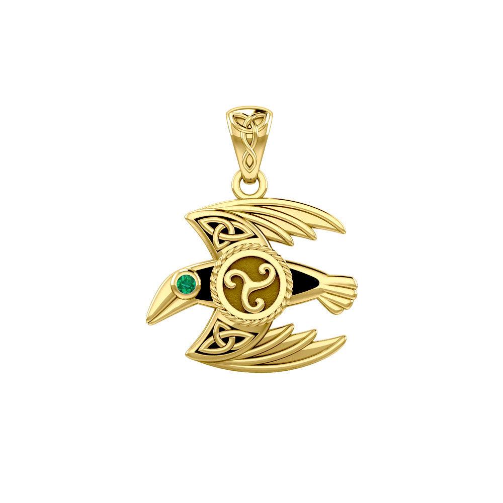 Behind the Mystery of the Mythical Raven 14K Yellow Gold Jewelry Pendant with Gemstone GPD5381 - Jewelry