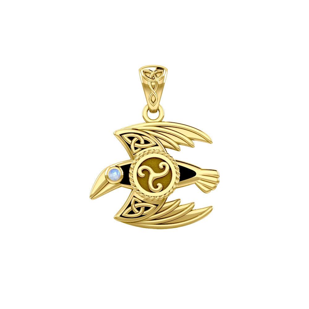 Behind the Mystery of the Mythical Raven 14K Yellow Gold Jewelry Pendant with Gemstone GPD5381 - Jewelry