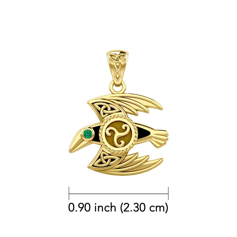 Behind the Mystery of the Mythical Raven 14K Yellow Gold Jewelry Pendant with Gemstone GPD5381 - Jewelry