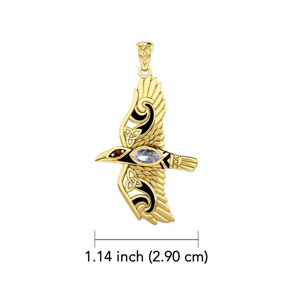 Mythical Raven 14K Yellow Gold Jewelry Pendant with Gemstone GPD5382 - Jewelry