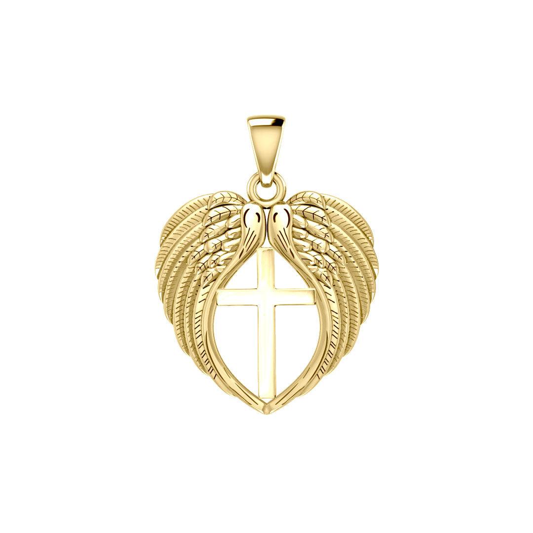 Feel the Tranquil in Angels Wings Solid Gold Pendant with Cross GPD5481 - Jewelry