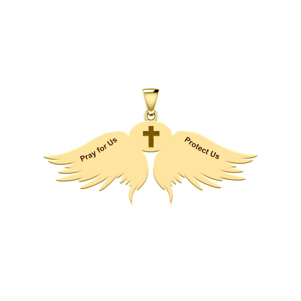 Guardian Angel Wings Solid Gold Pendant with Capricorn Zodiac Sign GPD5512 - Jewelry