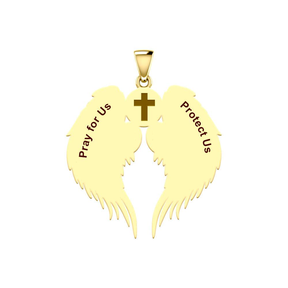 Guardian Angel Wings Solid Gold Pendant with Aquarius Zodiac Sign GPD5513 - Jewelry