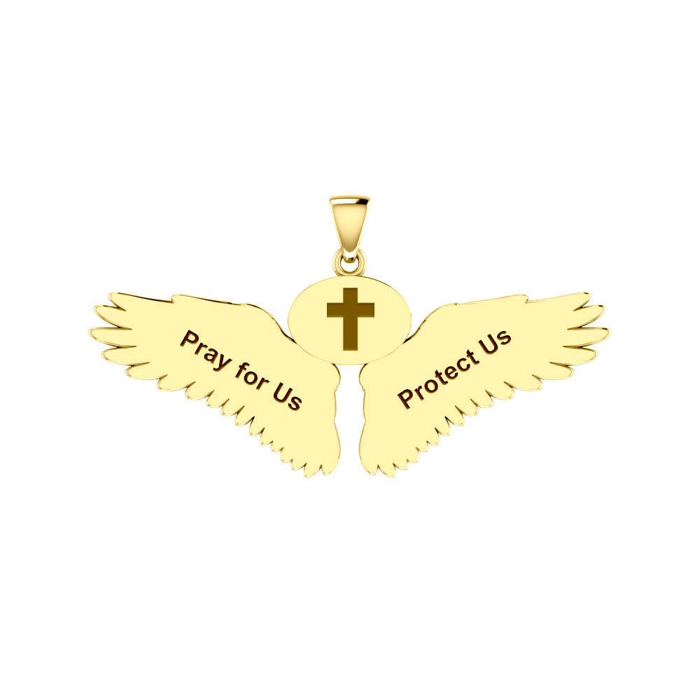 Guardian Angel Wings Solid Gold Pendant with Pisces Zodiac Sign GPD5514 - Jewelry