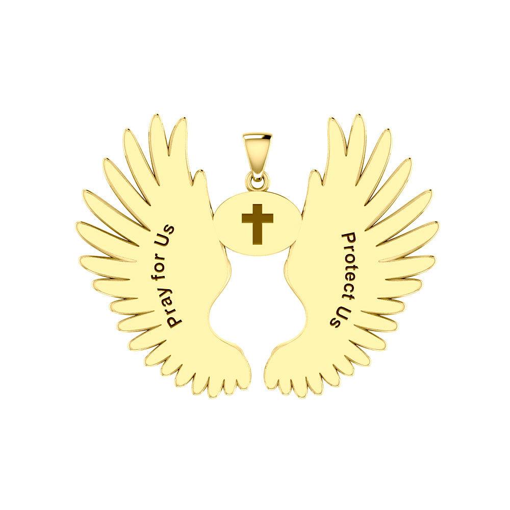 Guardian Angel Wings Solid Gold Pendant with Aries Zodiac Sign GPD5515 - Jewelry