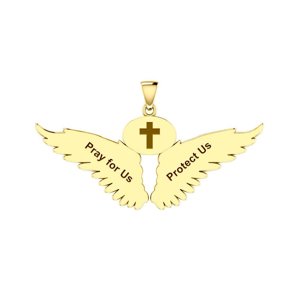 Guardian Angel Wings Solid Gold Pendant with Taurus Zodiac Sign GPD5516 - Jewelry
