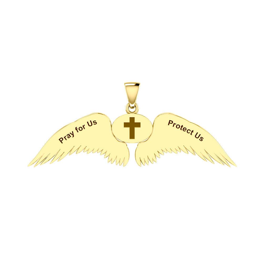 Guardian Angel Wings Solid Gold Pendant with Gemini Zodiac Sign GPD5517 - Jewelry