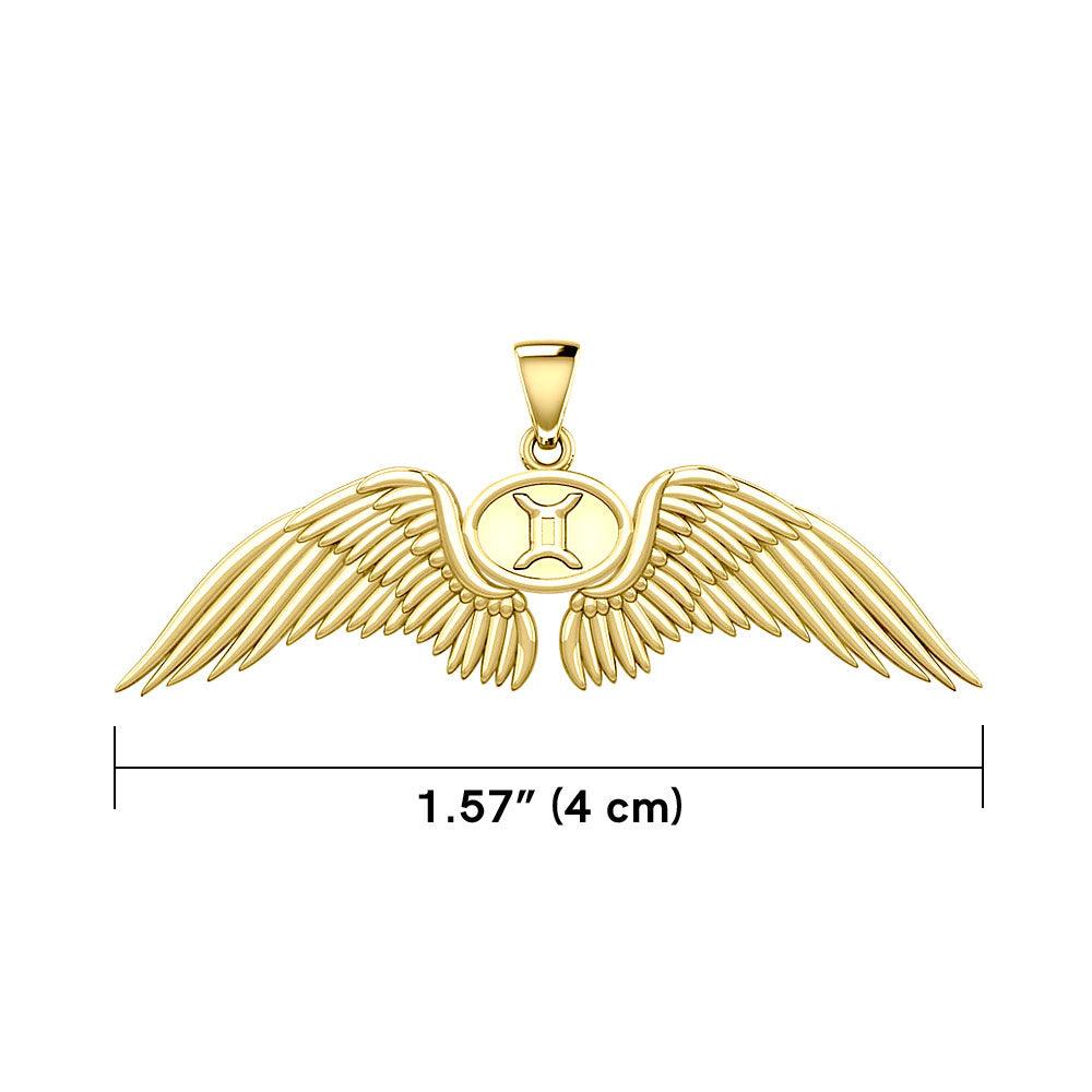 Guardian Angel Wings Solid Gold Pendant with Gemini Zodiac Sign GPD5517 - Jewelry
