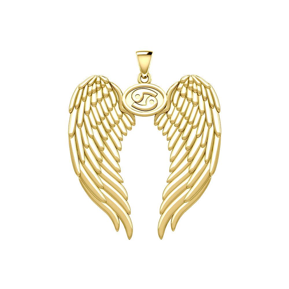 Guardian Angel Wings Solid Gold Pendant with Cancer Zodiac Sign GPD5518 - Jewelry