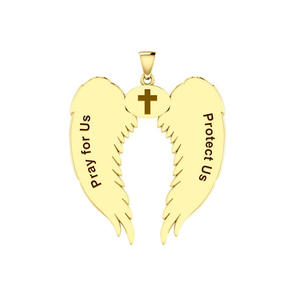 Guardian Angel Wings Solid Gold Pendant with Cancer Zodiac Sign GPD5518 - Jewelry