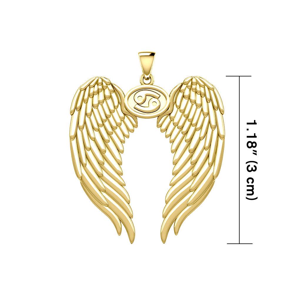 Guardian Angel Wings Solid Gold Pendant with Cancer Zodiac Sign GPD5518 - Jewelry