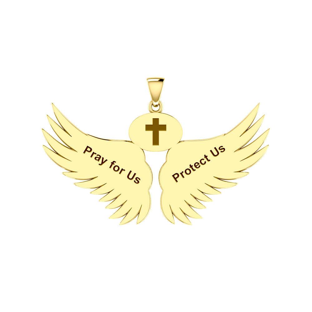 Guardian Angel Wings Solid Gold Pendant with Leo Zodiac Sign GPD5519 - Jewelry