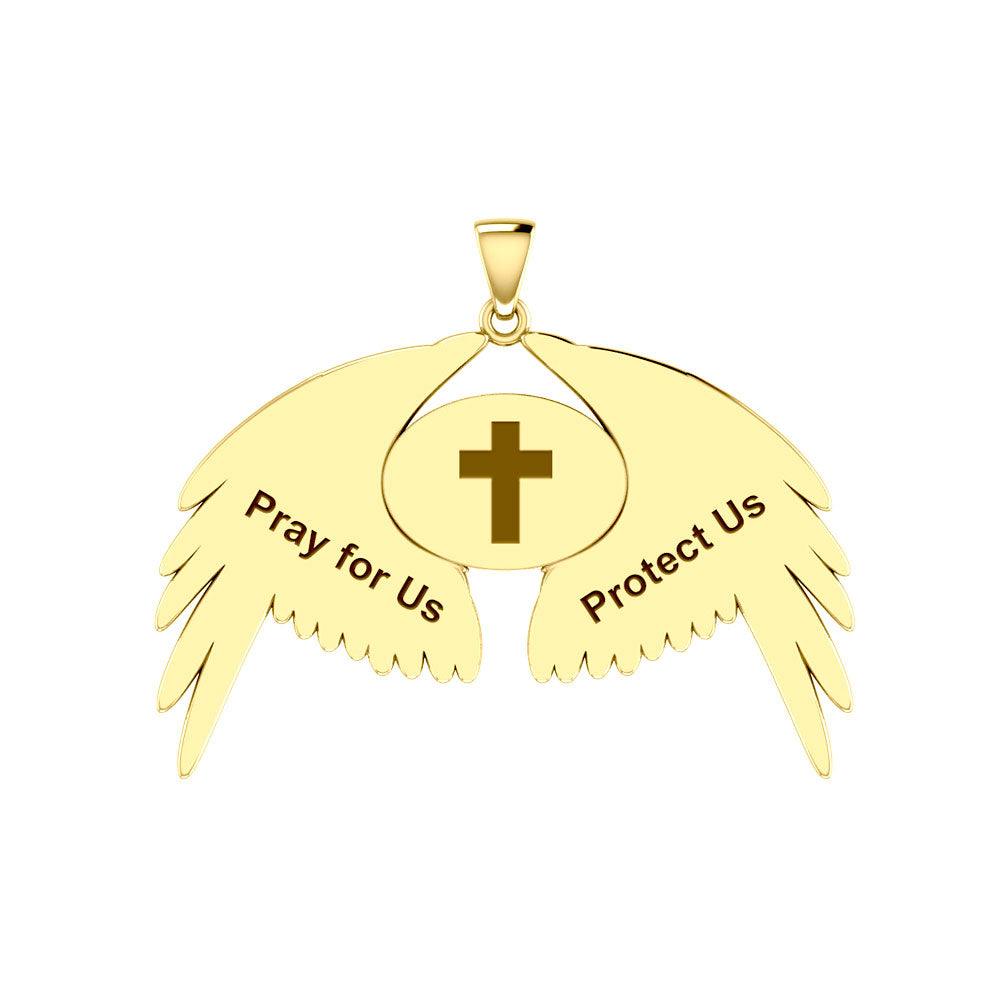 Guardian Angel Wings Solid Gold Pendant with Virgo Zodiac Sign GPD5520 - Jewelry