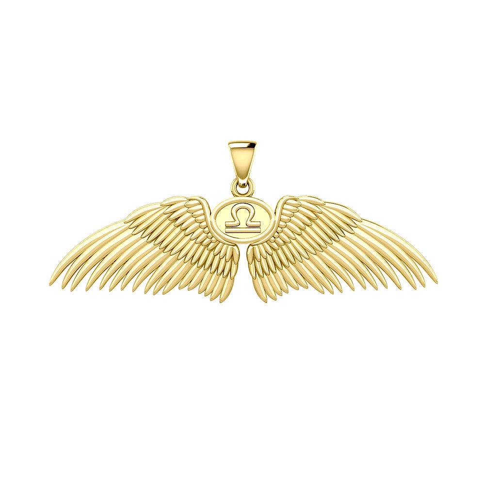 Guardian Angel Wings Solid Gold Pendant with Libra Zodiac Sign GPD5521 - Jewelry