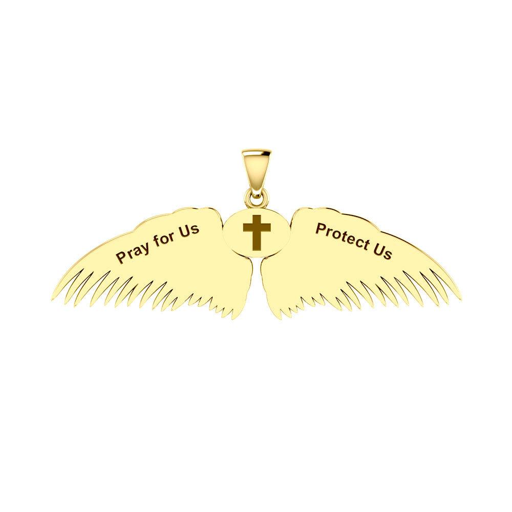 Guardian Angel Wings Solid Gold Pendant with Libra Zodiac Sign GPD5521 - Jewelry