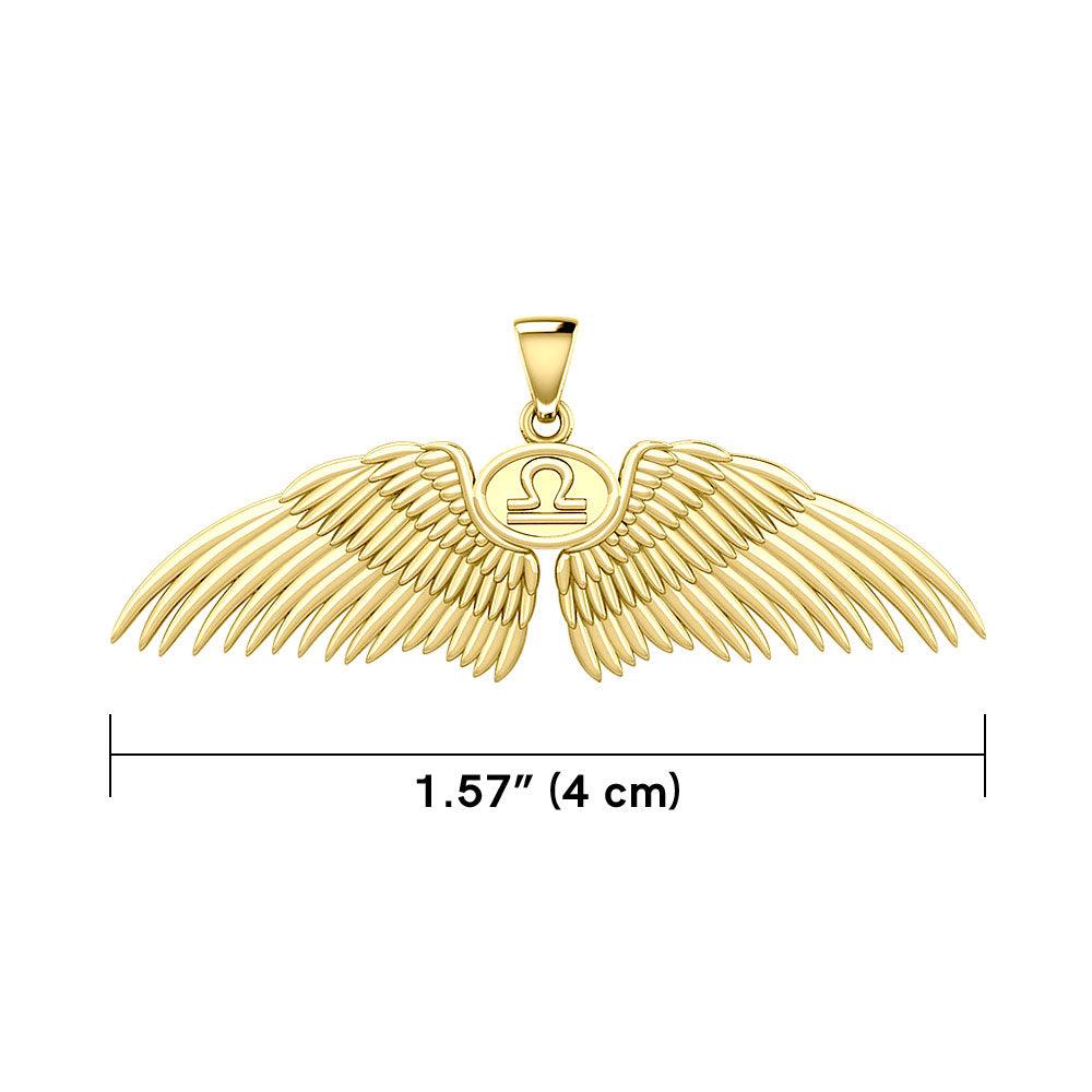 Guardian Angel Wings Solid Gold Pendant with Libra Zodiac Sign GPD5521 - Jewelry