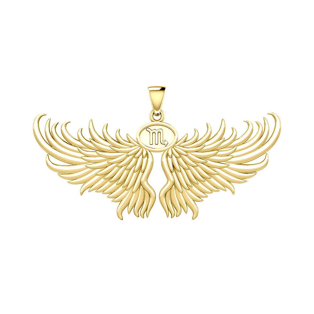 Guardian Angel Wings Solid Gold Pendant with Scorpio Zodiac Sign GPD5522 - Jewelry