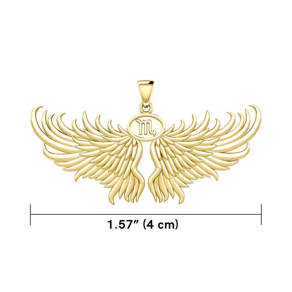 Guardian Angel Wings Solid Gold Pendant with Scorpio Zodiac Sign GPD5522 - Jewelry