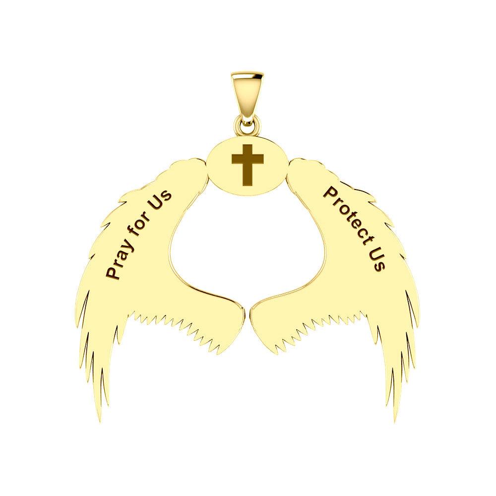 Guardian Angel Wings Solid Gold Pendant with Sagittarius Zodiac Sign GPD5523 - Jewelry