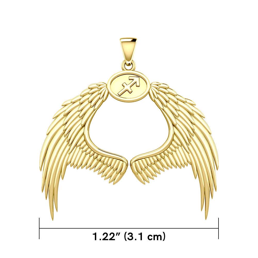 Guardian Angel Wings Solid Gold Pendant with Sagittarius Zodiac Sign GPD5523 - Jewelry