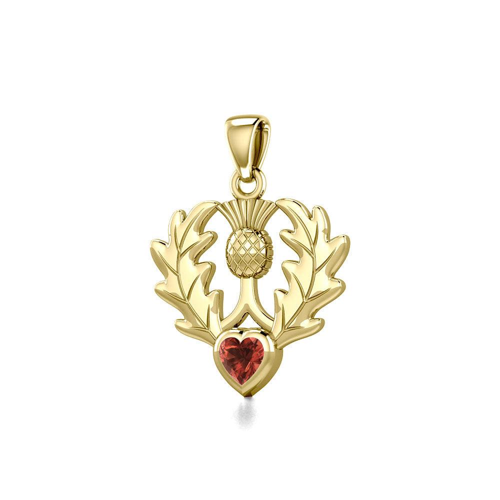 Thistle Solid Gold Pendant with Heart Gemstone GPD5637 - Jewelry