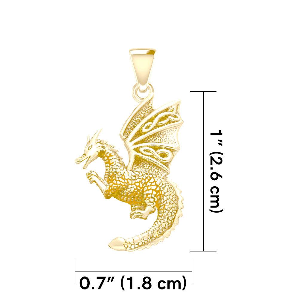 Flying Dragon with Celtic Wing Solid Gold Pendant GPD5641 - Jewelry